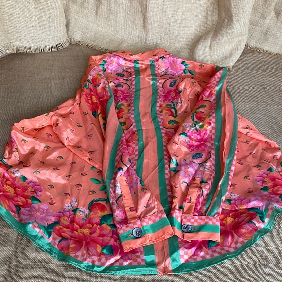 NEW Farm Rio Fruit Garden Scarf Long Sleeve Button Down Shirt women’s size XL - Picture 14 of 15